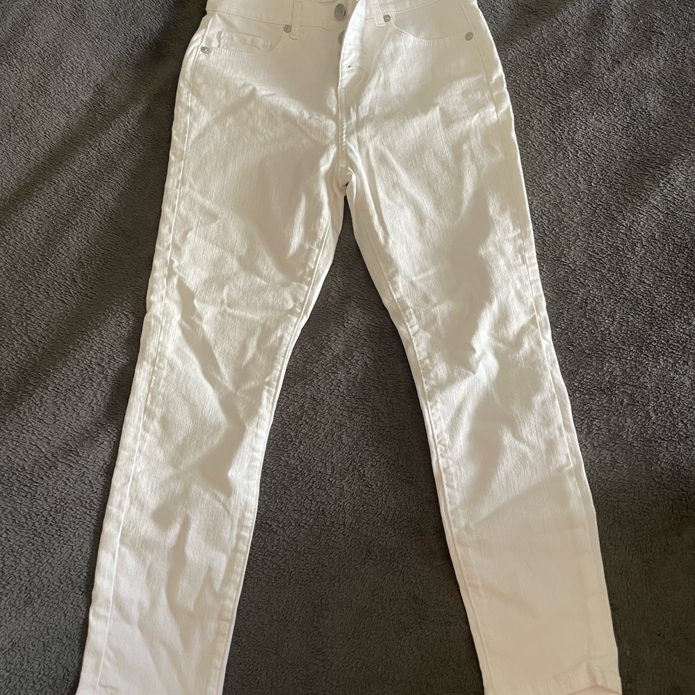 LOFT high waisted skinny crop white jeans.